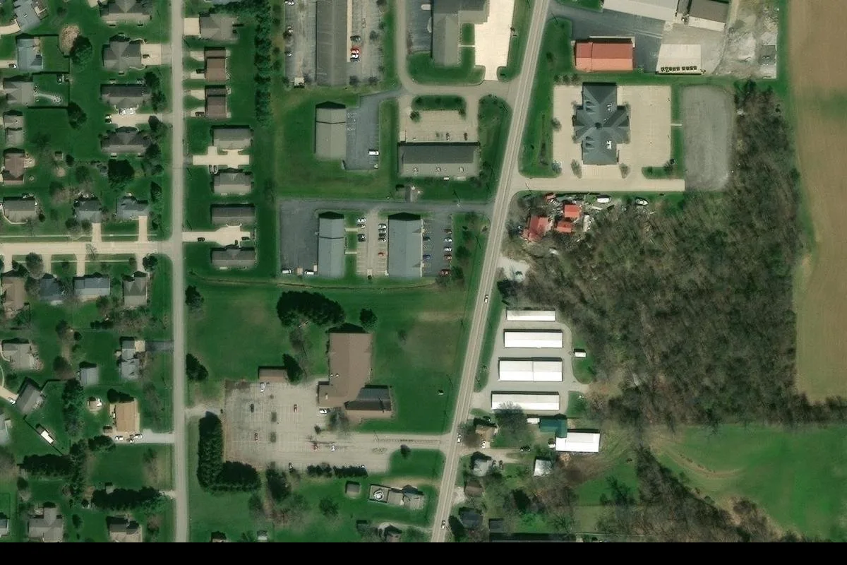Aerial view of the Cornerstone Roofing and Siding Wooster, Ohio office