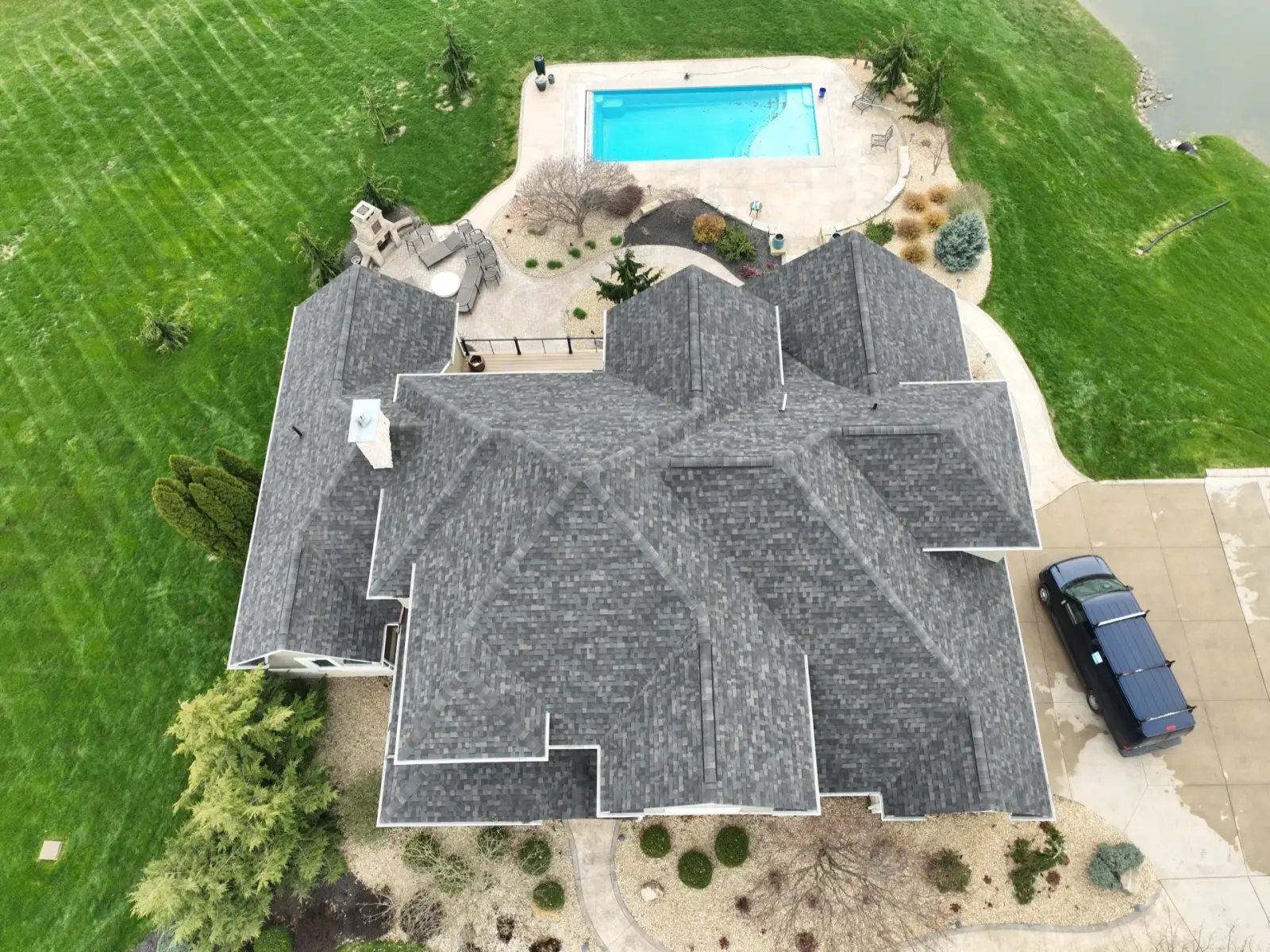 Completed roof. Premium estate aerial