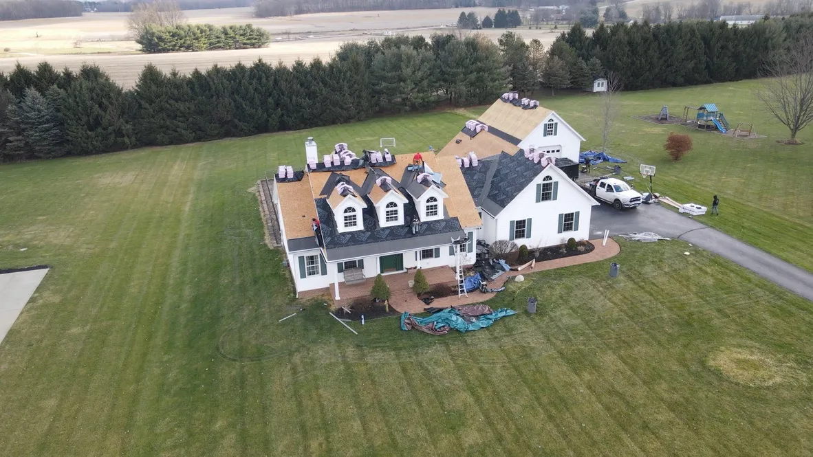 Kent OH. Shingle installation aerial